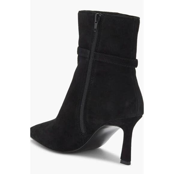 Steve Madden Layan Ankle Booties 7 Black Suede NWOT Boots Heel Dress Buckle Prep - Picture 2 of 8